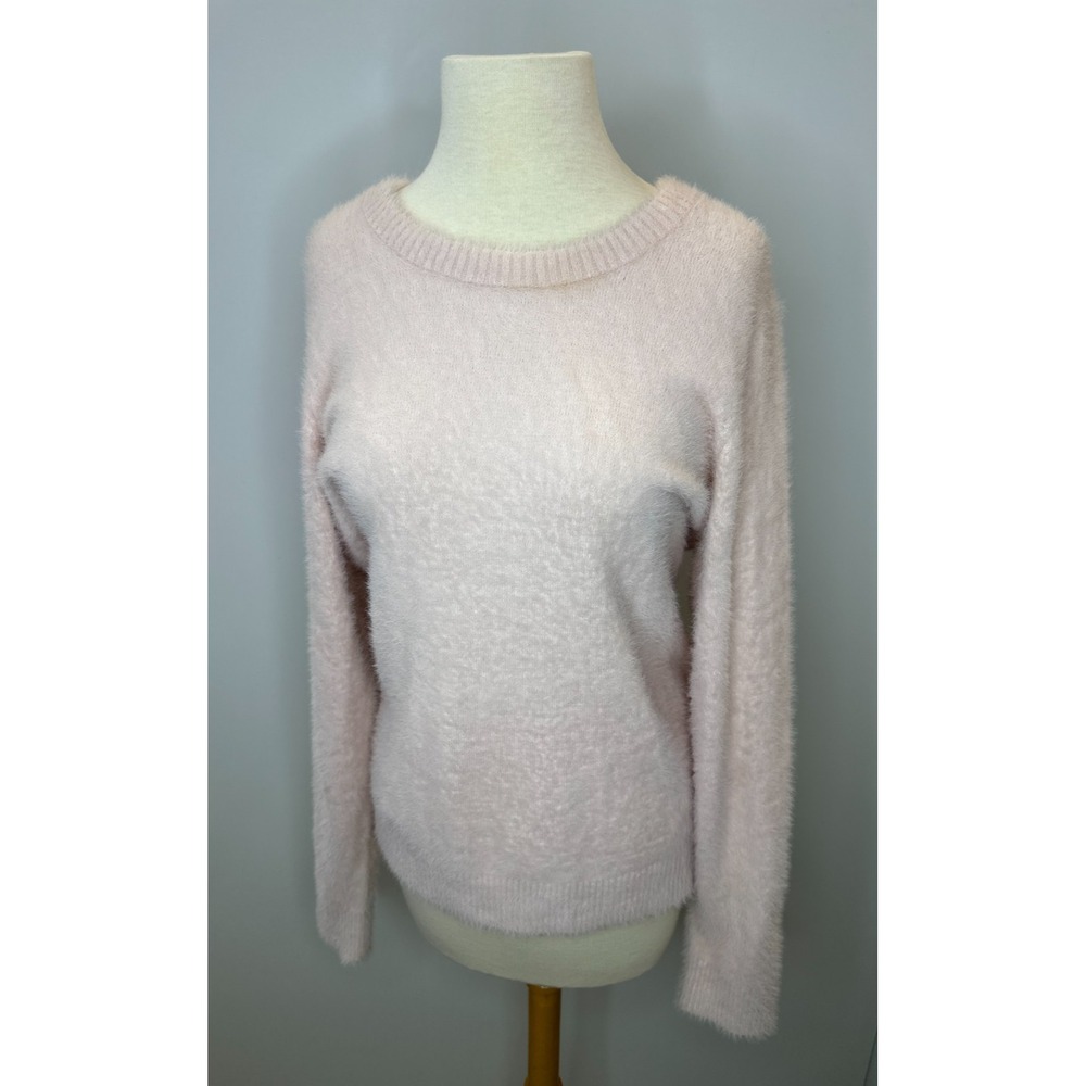NWT Lucky Brand Pink Fuzzy Eyelash Knit Crew Neck Sweater Large Stretch Cozy - Picture 15 of 15